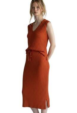 Free People Beach 2 Piece Skirt Set S Small Orange Ribbed Knit Tank Midi Set